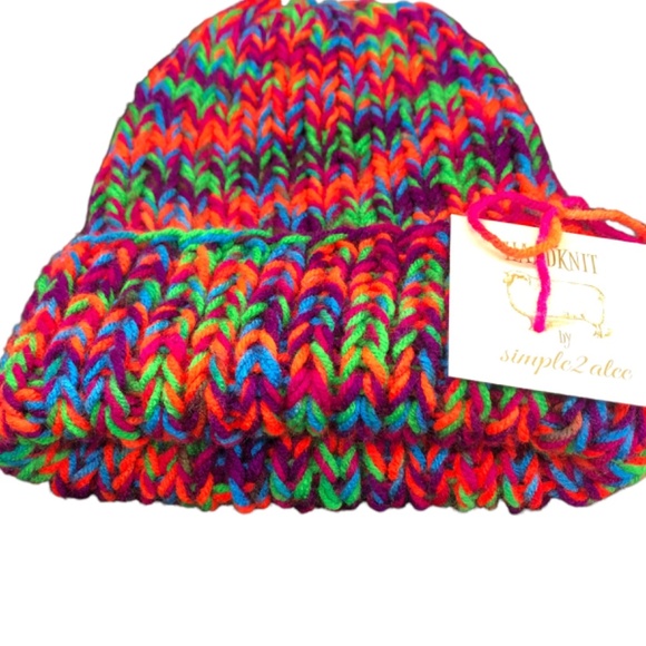 Chunky Ribbed Knit Toboggan Dark Neon Beanie Folded Brim Hat - Picture 5 of 17
